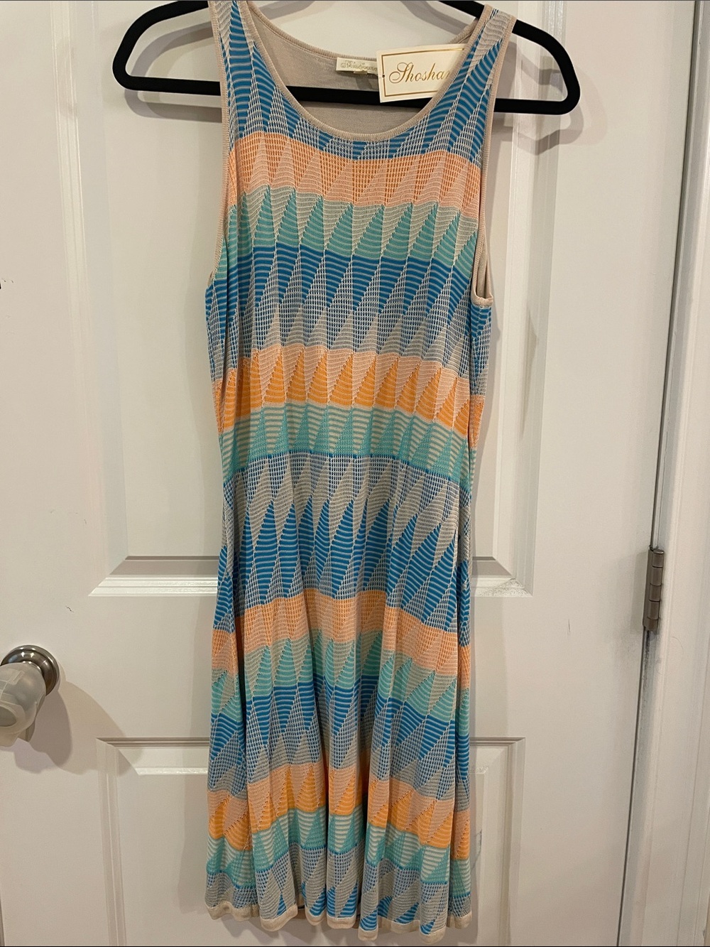 Shoshanna  Sleeveless Knit Sundress - Blue/Peach/Beige, Size Large NWT Vintage